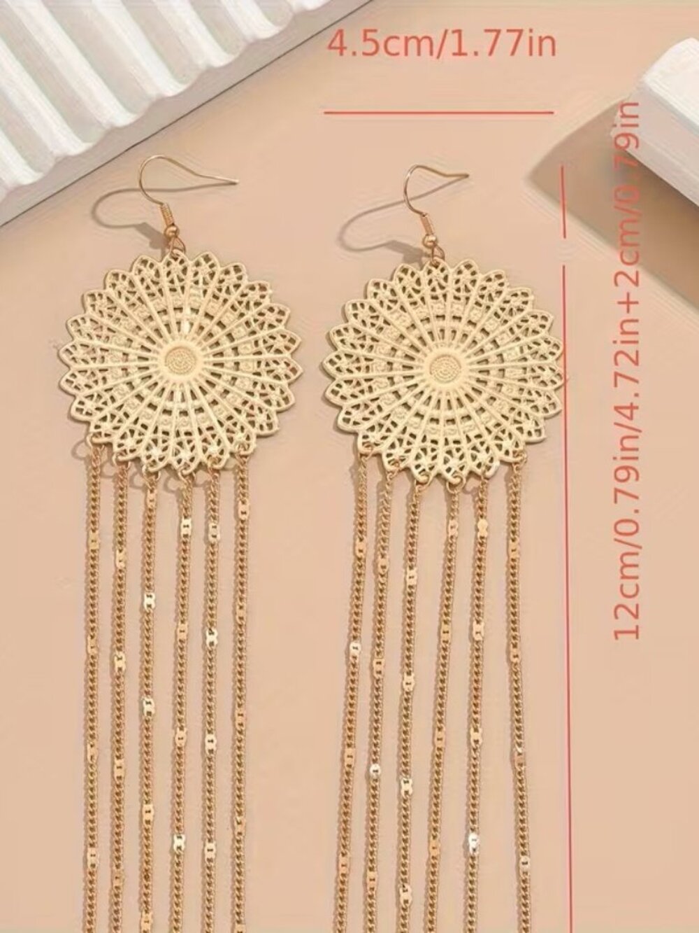 Sunburst Tassel Dangle Earrings Z168 - Picture 2 of 2